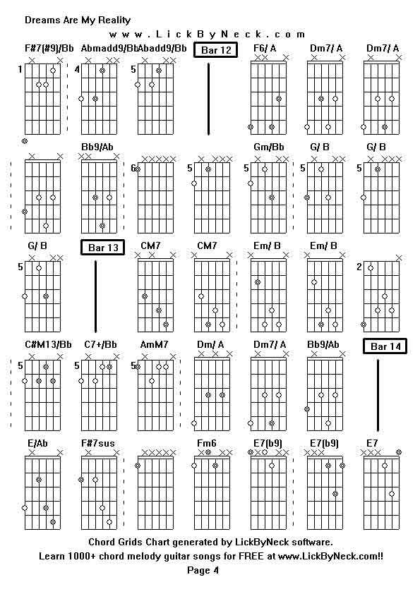 Chord Grids Chart of chord melody fingerstyle guitar song-Dreams Are My Reality,generated by LickByNeck software.